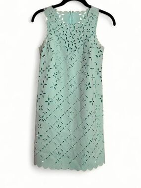J. Crew Mint Green Laser-Cut Sleeveless Shift Dress Size OOP